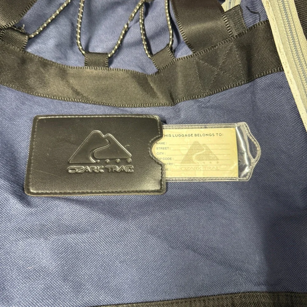 Ozark Trail Vintage Duffel Bag Blue Tan Travel Nylon Outdoor Multi-Pocket Bag